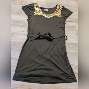 The Limited Olive Dress with Gold Accents